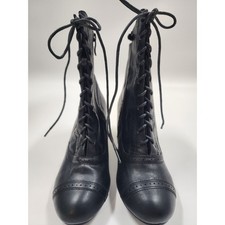 Ellie Shoes Black Victorian Lace Up Ankle Boots Spool Heel Steampunk Womens 6