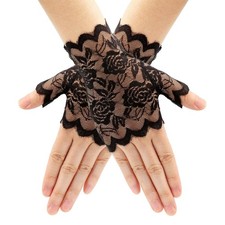 PPhtony Women Short Lace Gloves 1920s Opera Evening Wedding Free Size, Black