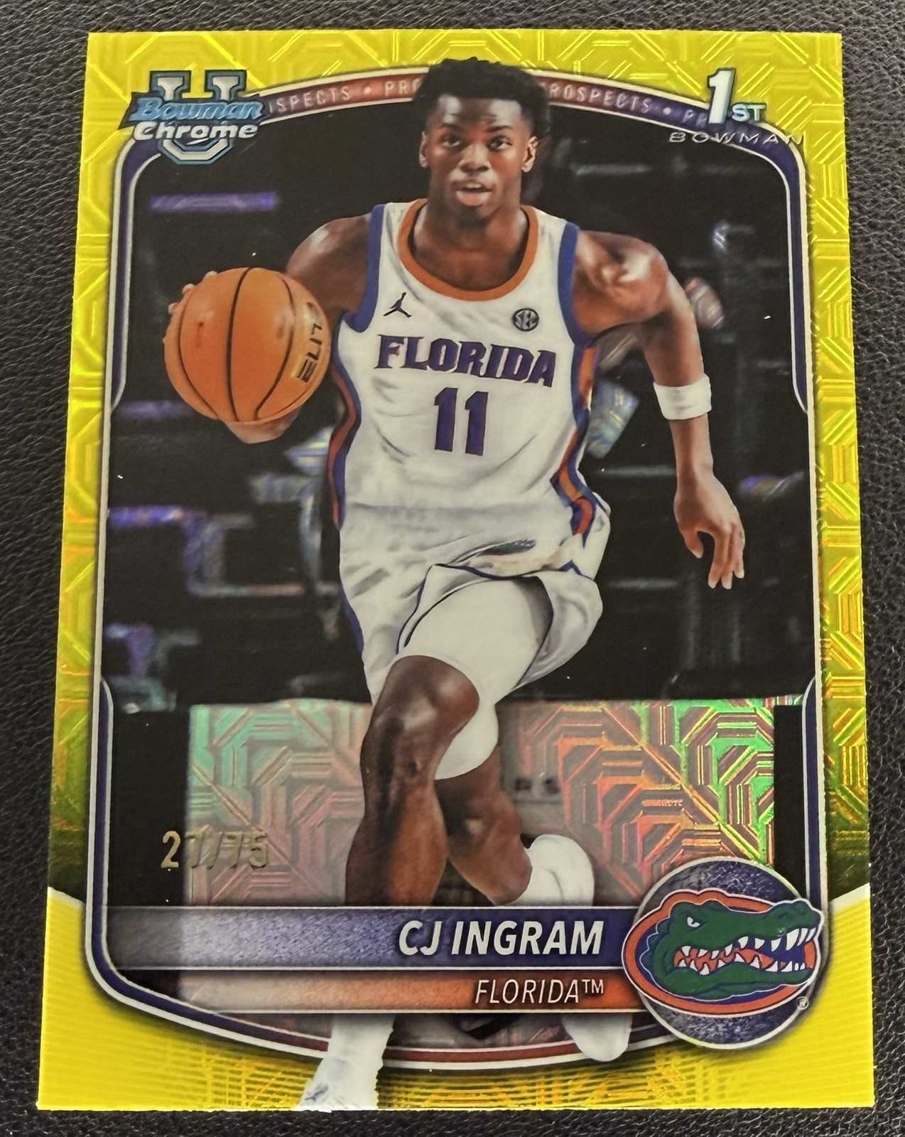 2025 Bowman 1st Chrome U CJ Ingram Yellow Mojo /75 Florida Gators #BCP-77