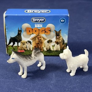 BREYER POCKET BOX DOGS 2 Mini Figurine Puppies Terrier Husky