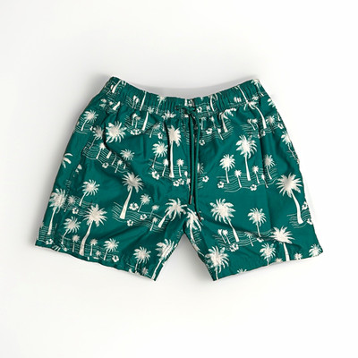 Party Sharks Mens M Swim Trunks Green Palm Tree Bathing Suit Board Shorts Pocket