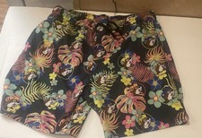 Bucees Swim Shorts Mens Large Black Logo Lined All Over Print Floral Colorful