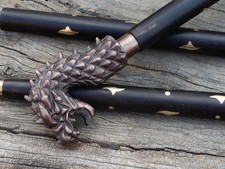 Vintage Style Antique Dragon head Handle Wooden Walking Stick Designer Cane Gift