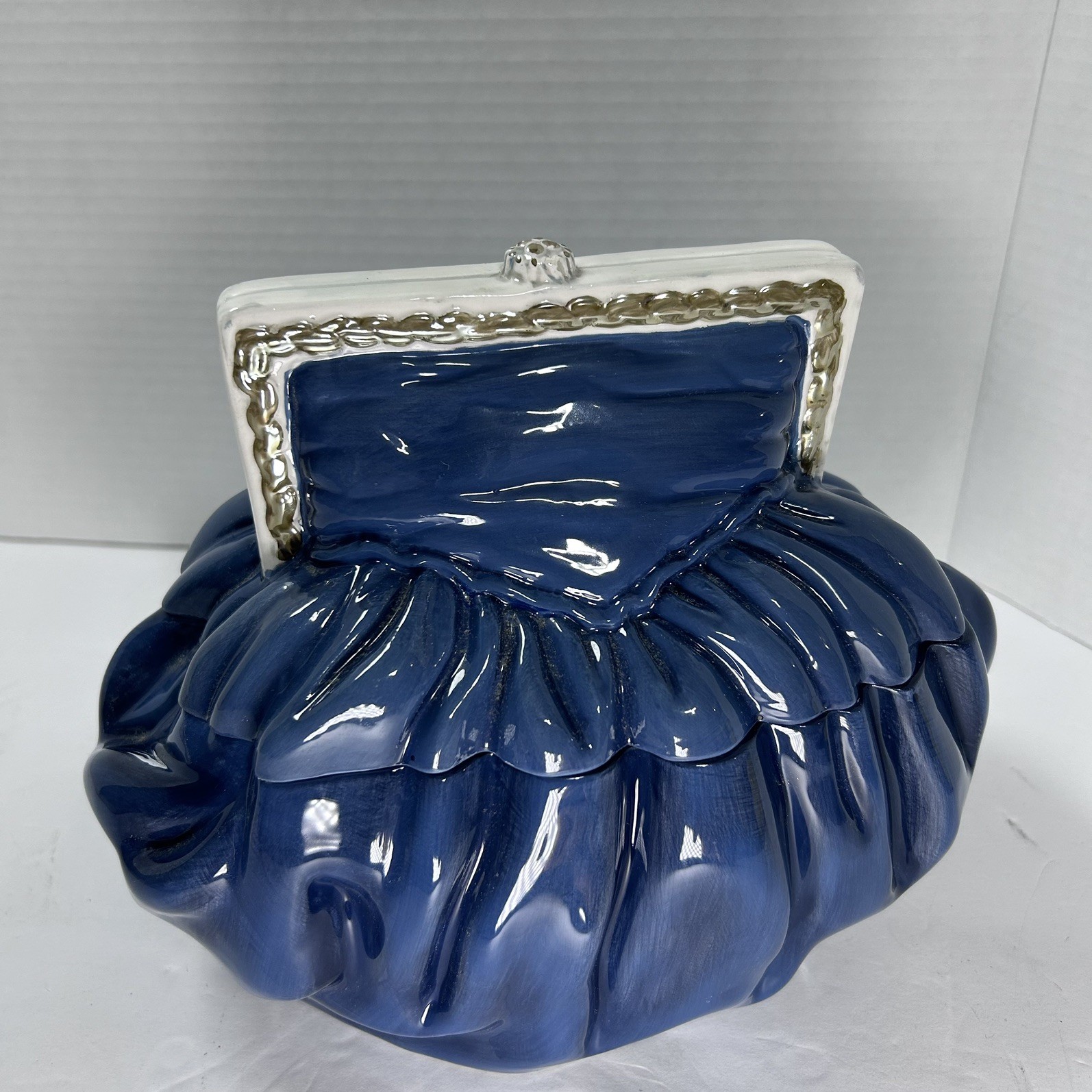 Vintage Retro Ceramic Blue Purse Bag Cookie Candy Jar Canister Seymour Mann