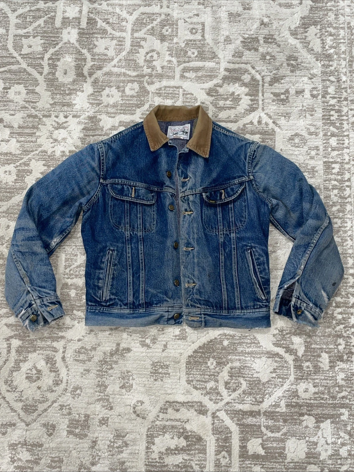 Vtg Lee Storm Rider Jean Jacket Blanket Lined Trucker Coat Men’s 42L Distressed