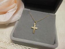 10K Yellow Gold Small Childs Cross Pendant Necklace / 14k gold chain Religious