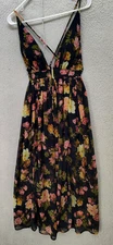 Miss Avenue Dress Womens Small Black Floral Maxi Sleeveless Strappy Elegant Chic