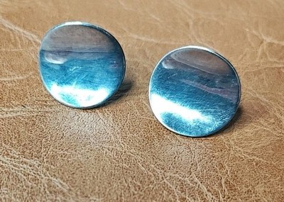 LLK Sterling 925 Silver Modernist Round Indented Earrings Vintage