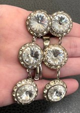 VTG 80s Runway Long Rhinestone Rivoli Drop Dangle Clip Earrings Silver Tone