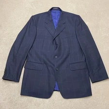 Crombie Suit Blazer Jacket Men's 42" Regular Blue Windowpane  3-Button Wool
