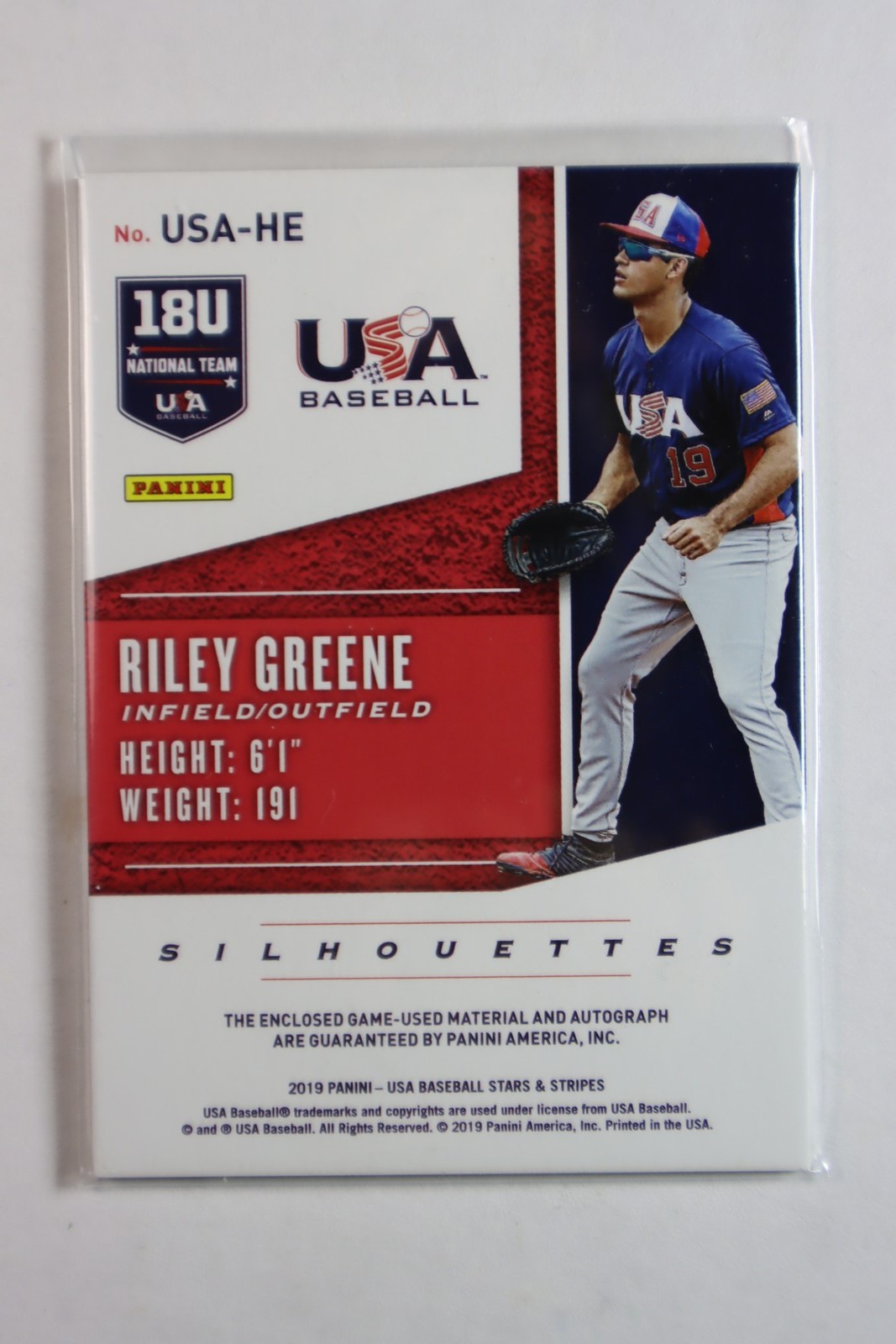 2019 Panini Stars & Stripes RILEY GREENE Auto Patch /199 #USA-HE view 2
