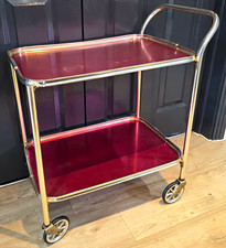 Vintage 1960s Woodmet Red Anodised Drinks Trolley Bar Cart 2 Tier