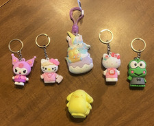 Lot Of 6 Sanrio Figure Keychains Hello Kitty Keroppi RARE Pompompurin Bracelet