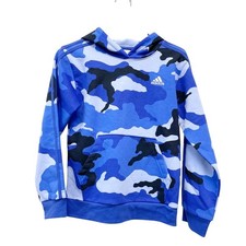 Adidas Boys' Essentials Allover Printed Hooded Pullover Blue Size Medium 10/12