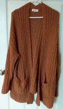 net.153 open front chunky knit brown long SWEATER (1X/2X) Super Cute!