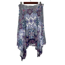 Chicos Handkerchief Pull on Skirt Size XL Paisley Patchwork Print Boho Hippie