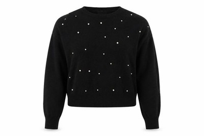 Divided by H&M Damen Pullover Pulli Größe M Schwarz Rundhals Langarm Perlen