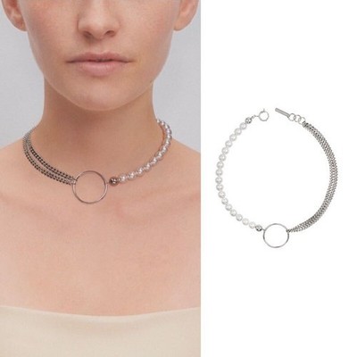 Justine Clenquet Chloe Choker Necklace Silver Pearl Chain Necklace w Box