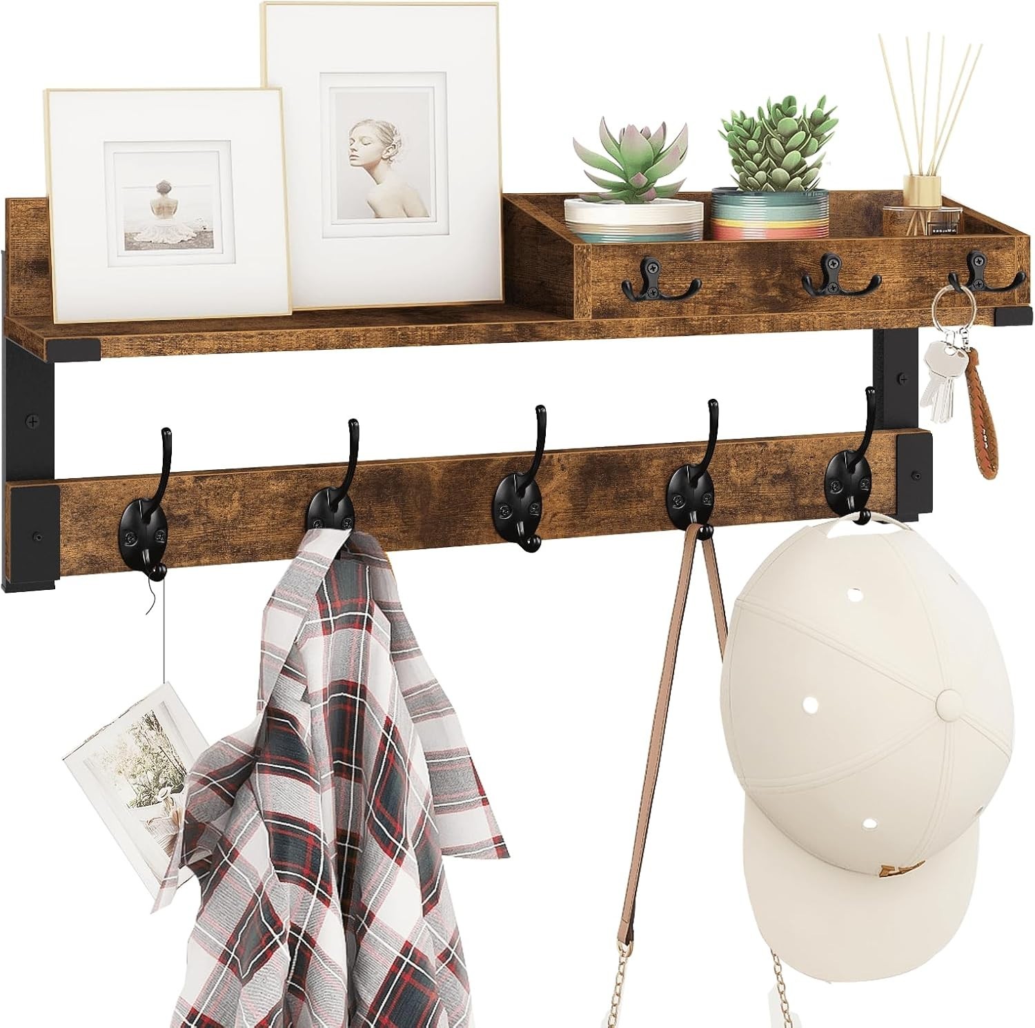 26-Inch Wall-Mounted Coat Rack with Shelf & Hooks for Entryway Storage