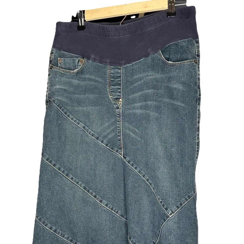 Motherhood Maternity A-Line Trumpet Jean Skirt Belly Panel Medium Boho Hippie - Image 2 of 4