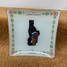 VTG  Georama The Queen’s Beasts Black Bull of Clarence Glass Ashtray Candy Look