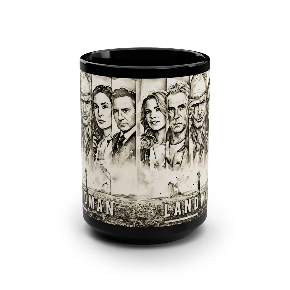 CCCRAFTOPIANJ Landman TV Series Cast 15oz Black Coffee Mug — Vintage Sketch Poster