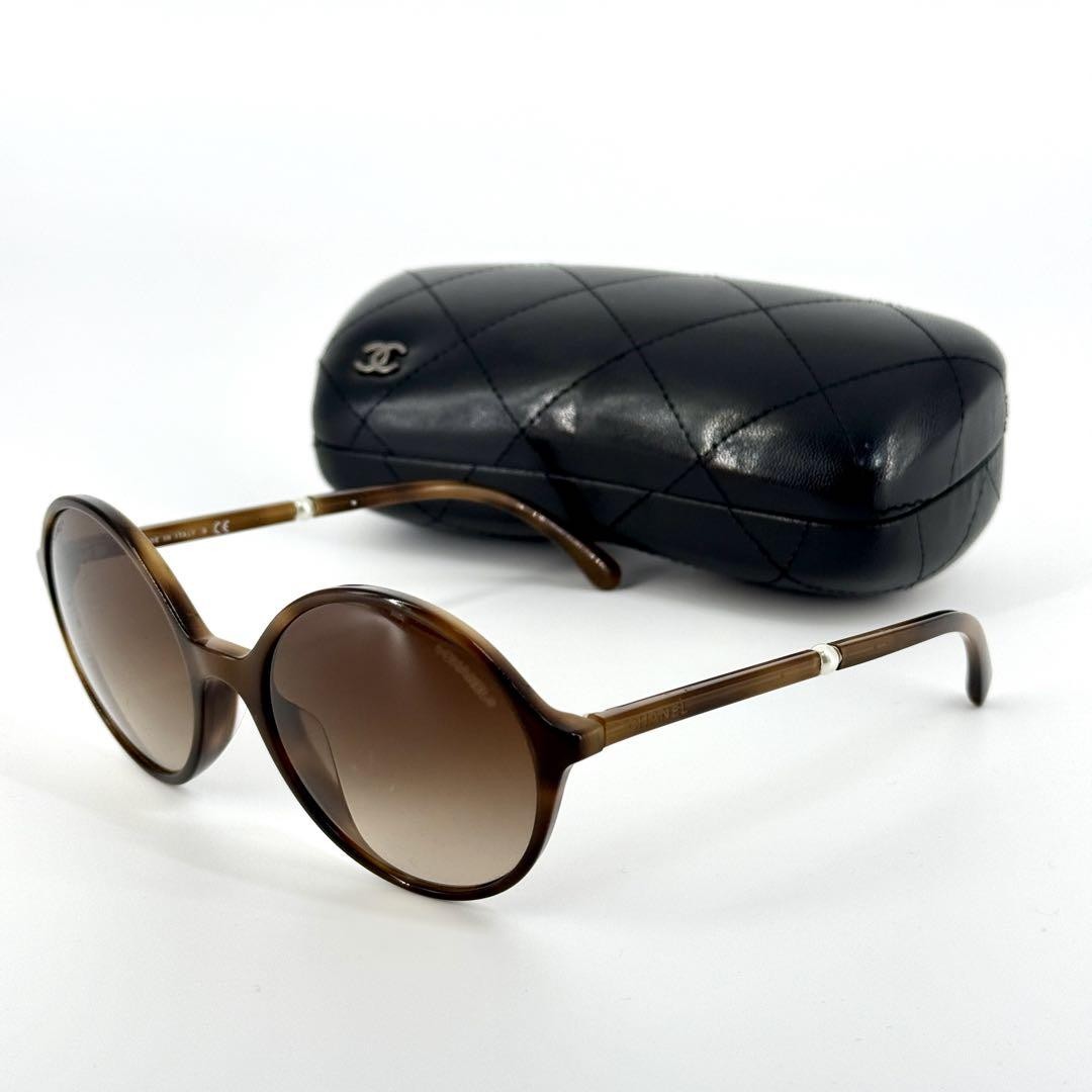 Vintage CHANEL 5391-H-A Tortoise Brown Pearl Logo Sunglasses Authentic