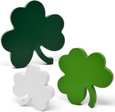St. Patrick s Day Shamrock Wooden Block Signs Set of 3 Green White Clover
