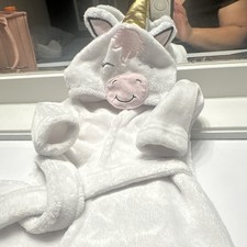 HB Unicorn Hooded Robe 0-9 Months White Pink Gold Unisex Baby Bathrobe
