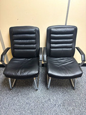 Black Leather Meeting Room Chair, Chrome Cantilever Legs, Padded Seat, Armrests