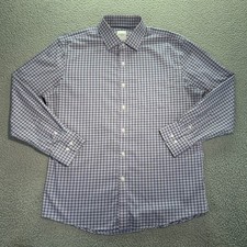 Enro Non-iron Cotton Windowpane Button Up Shirt Mens 16.5 34-35 Long Sleeve