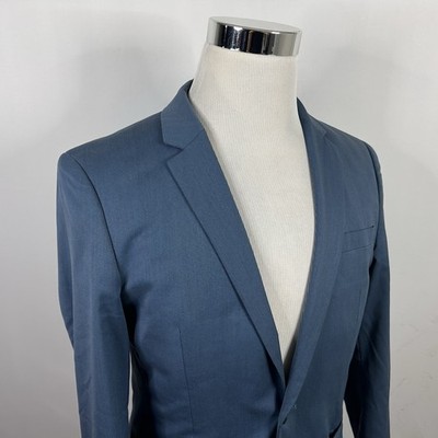 Topman 38R Sport Coat Blue One Button Lined Double Vented Polyester Blend