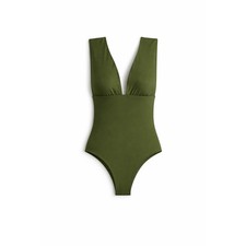 J. Crew Plunge V-Neck One-Piece Swimsuit   Safari Green Size 8