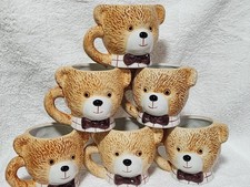 SET OF 6 Cute Brown Bear Shaped Ceramic Mug