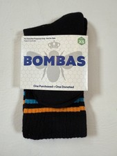 NWT Bombas Kids Black Socks X-Small W/ Orange Blue Stripes Antimicrobial
