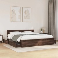 Modern Wooden Super King Size 180cm Bed Frame Base With Headboard & Drawers Wood