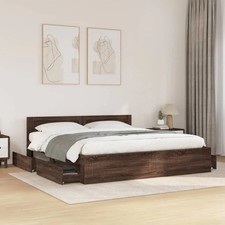 Modern Wooden Super King Size 180cm Bed Frame Base With Headboard & Drawers Wood