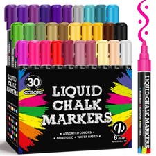 30 Colors Liquid Chalk Markers, Dust-Erasable Pens for Blackboards, Chalk Mar...