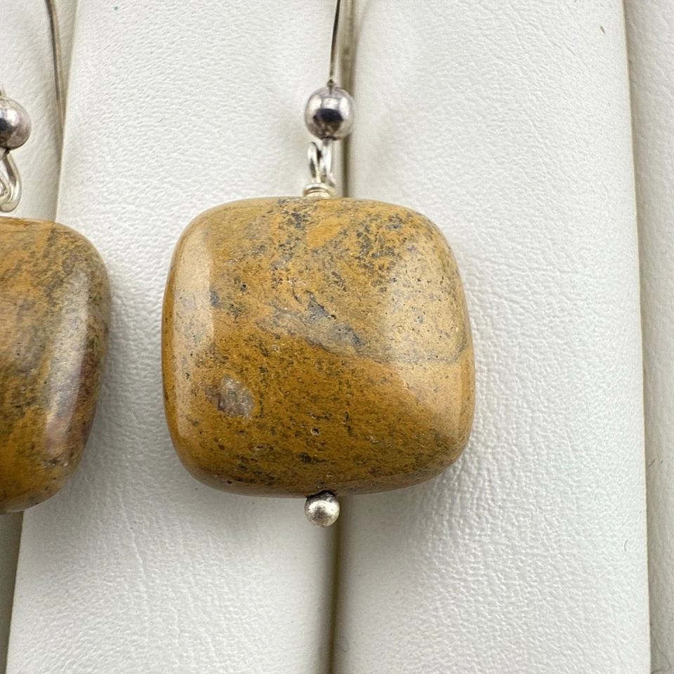 Pendientes Jay King Jaspe Marrón Plata Esterlina Cuelgan Cuadrados DTR Modernos Foto 3 de 4