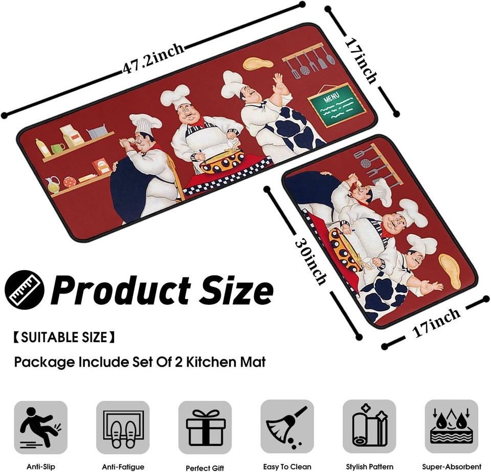 Chef Kitchen Rugs and Non Skid Washable Kitchen Mat Set of 2 17
