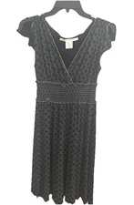 Max Studio women Black Midi Dress Boho Babydoll Whimsigoth Fairy Grunge Smocked