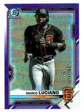 2021 MARCO LUCIANO BOWMAN CHROME PURPLE REFRACTOR BASEBALL CARD NEW YORK YANKEES