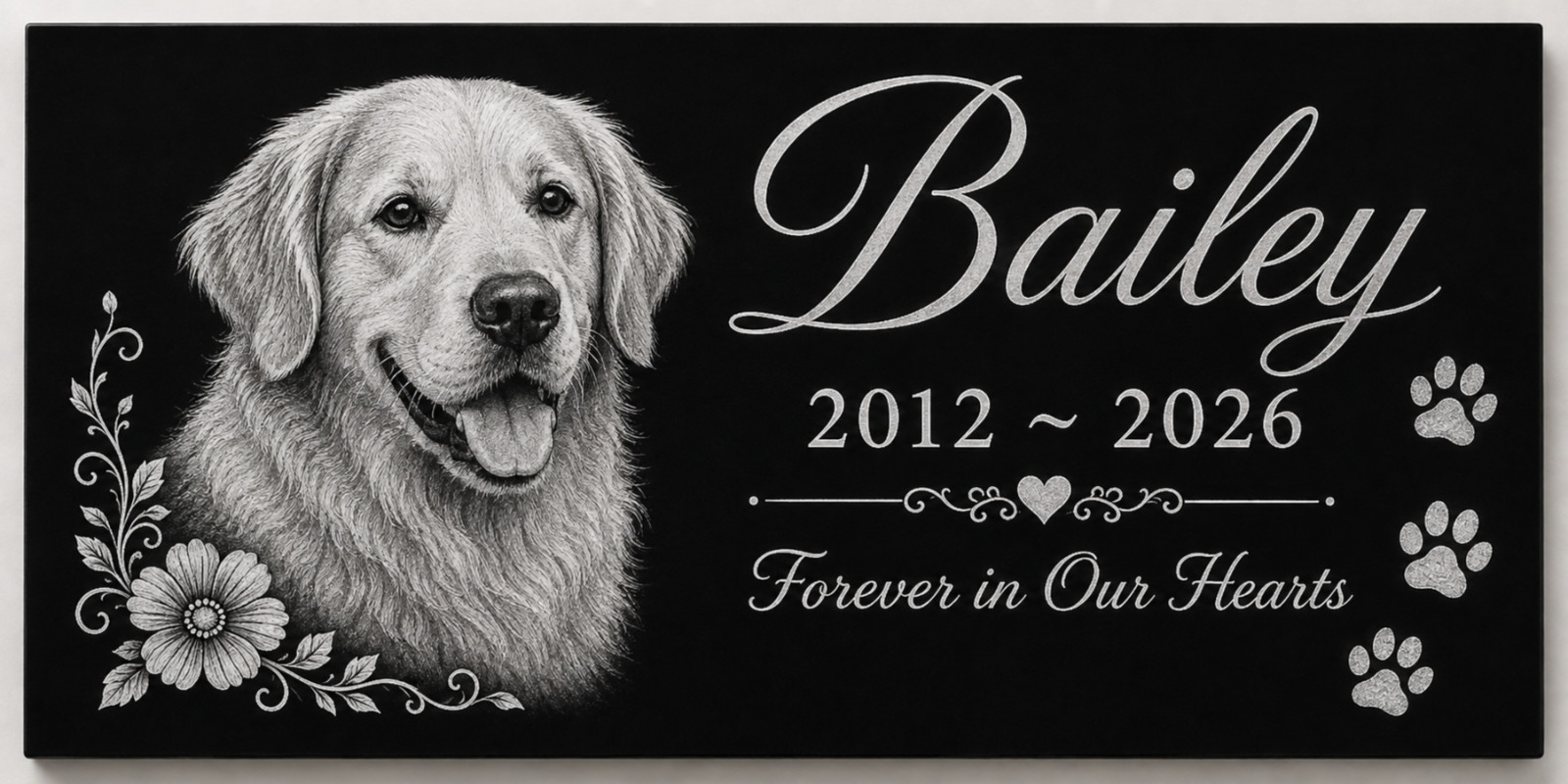 Personalized Dog Memorial Stone Granite Grave Marker Photo Engraved 6x12