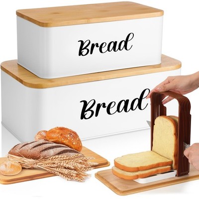 2 Pcs Extra Large Bread Box with Slicer, Metal Farmhouse Bread Storage Contai...