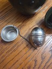 Vintage Tea Kettle Olive Green with  Leaf Holder- No Chips — photo 3