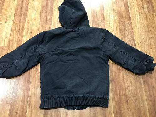 BOYS SMALL (7-8) - Vtg Carhartt Duck Quilted Lined Hooded Jacket Navy Blue - Picture 7 of 13
