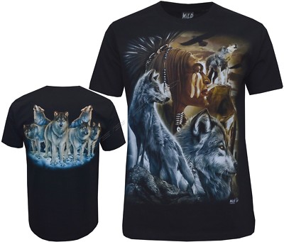 Neu Wolf Indianer rot Indianer Biker T-Shirt Front & Back Print M - XXL