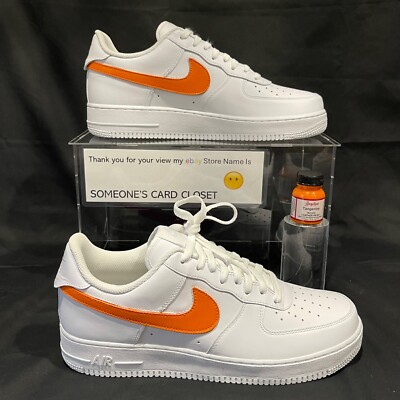 Nike Air Force 1 Low White (Tangerine Custom Painted Swoosh) SC-#75W