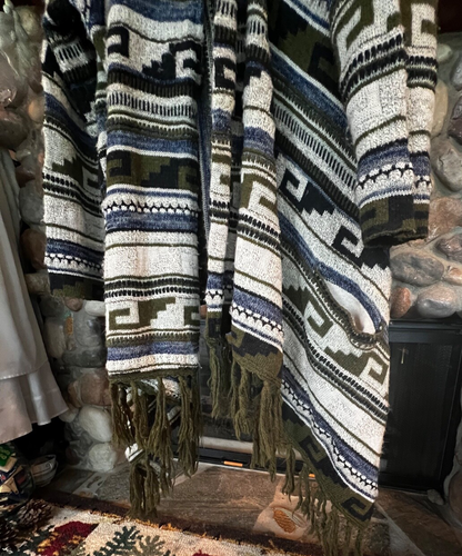J JILL BOHO WICKEL PONCHO KIMONOÄRMEL GR M braun beige schwarz grau Loden grün - Bild 2 von 24