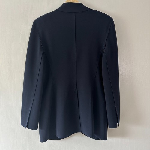 Norma Kamali Single Breasted Jacket Raw Edge Padded Shoulders Blue Size Large - Picture 7 of 9